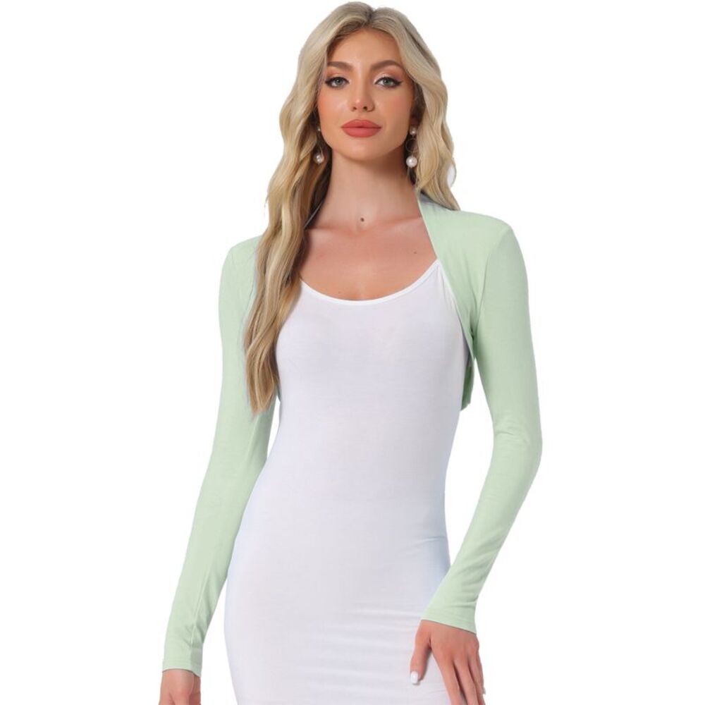 Long Sleeve Knit Open Front Bolero Shrug Light Green